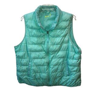 XERSION Womens Size 3X Packable Blue Green Puffer Vest Pockets Full Zip